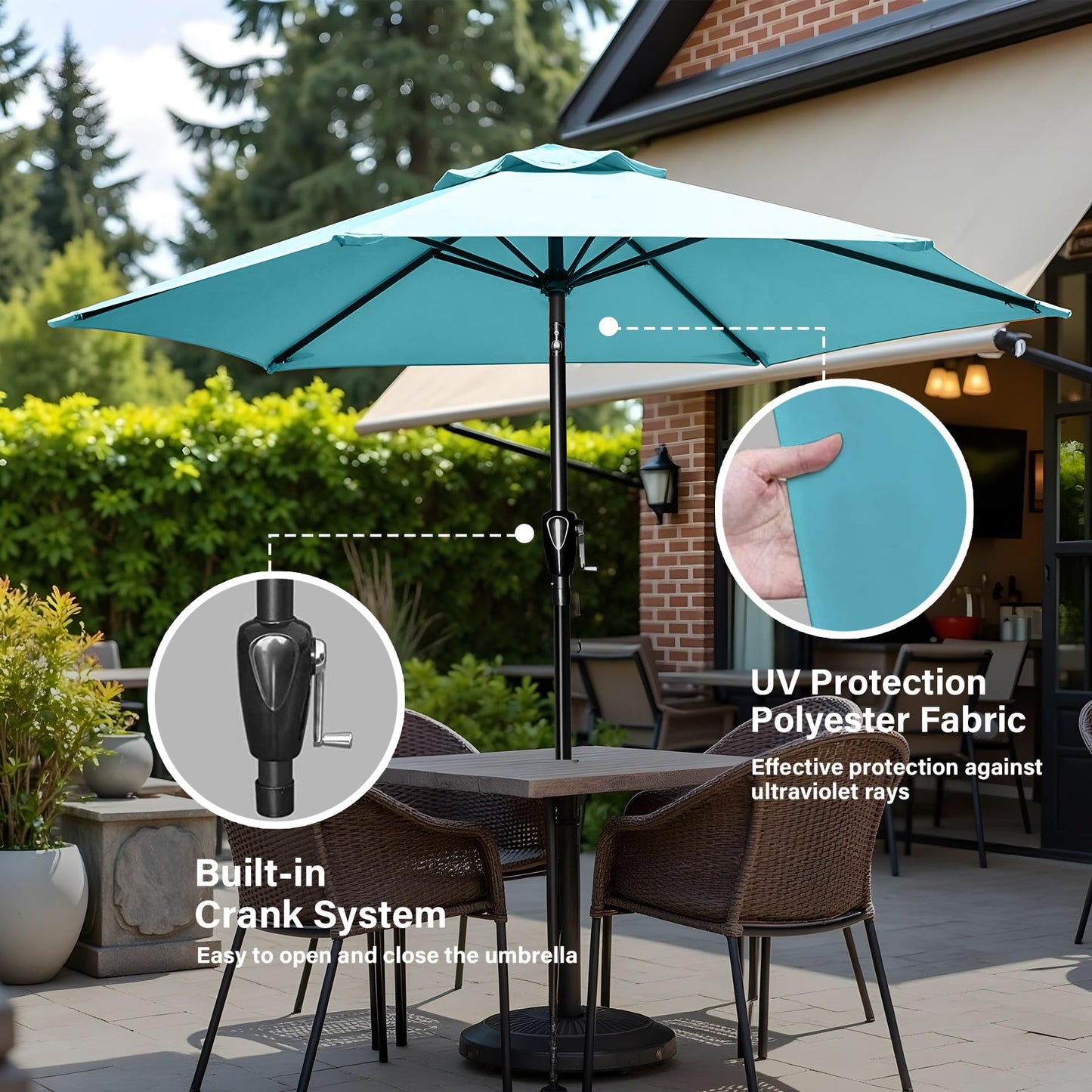 InfiniPower Outdoor Patio Umbrella Table Umbrellas with Push Button Tilt/Crank, UV Protection Waterproof for Garden Deck Backyard Pool,