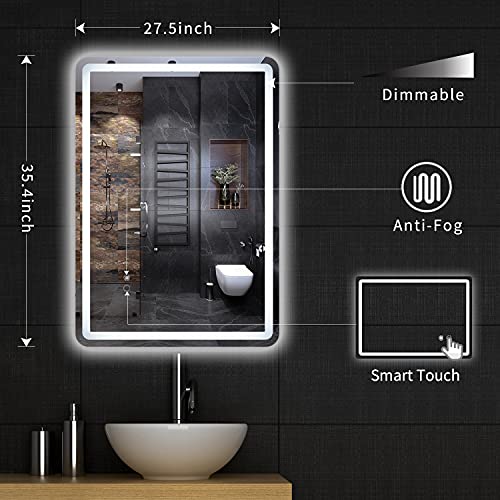 YSSOA LED Bathroom Mirror, 36 x 28 Inch Large Wall Anti-Fog Dimmable LED Bathroom Vanity Mirror, Adjustable Light & Touch Switch (Horizontal/Vertical)