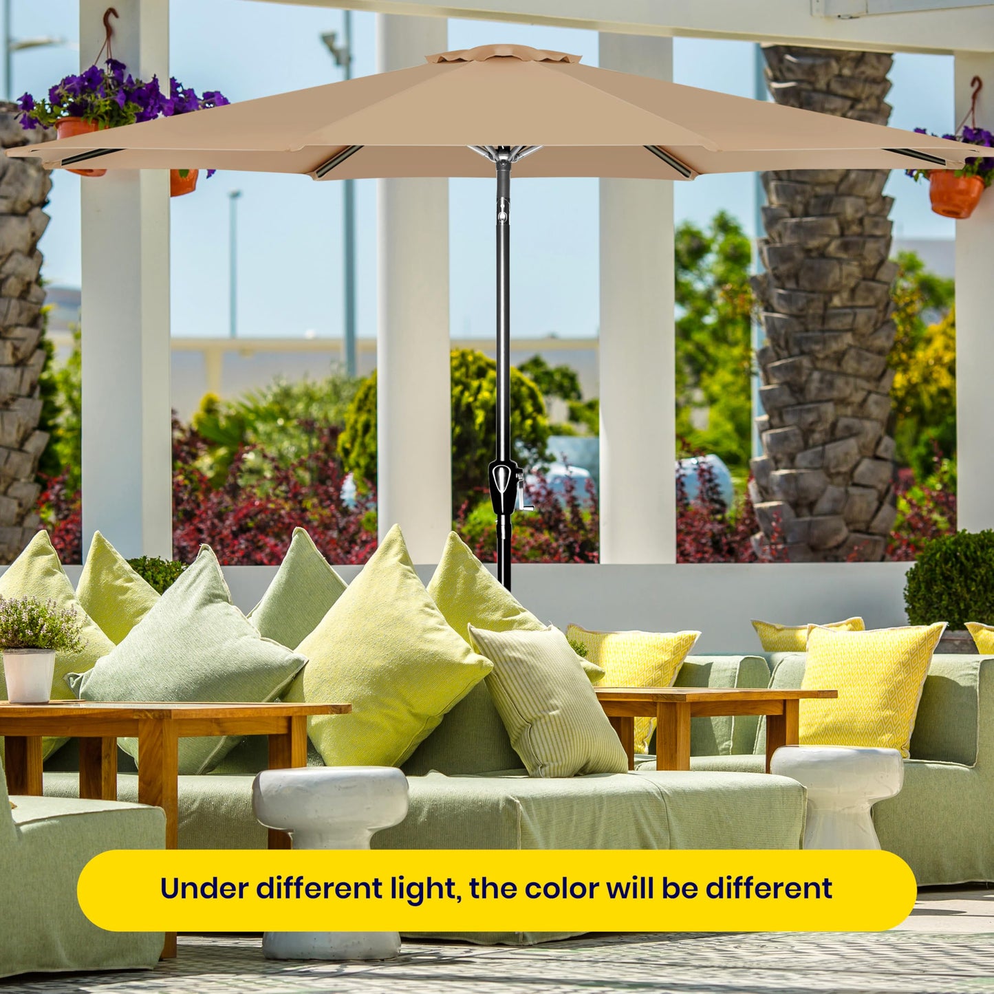 iPower 9ft Patio Umbrella Outdoor Table Umbrellas with 8 Sturdy Ribs, Push Button Tilt and Crank for Yard, Pool and Garden