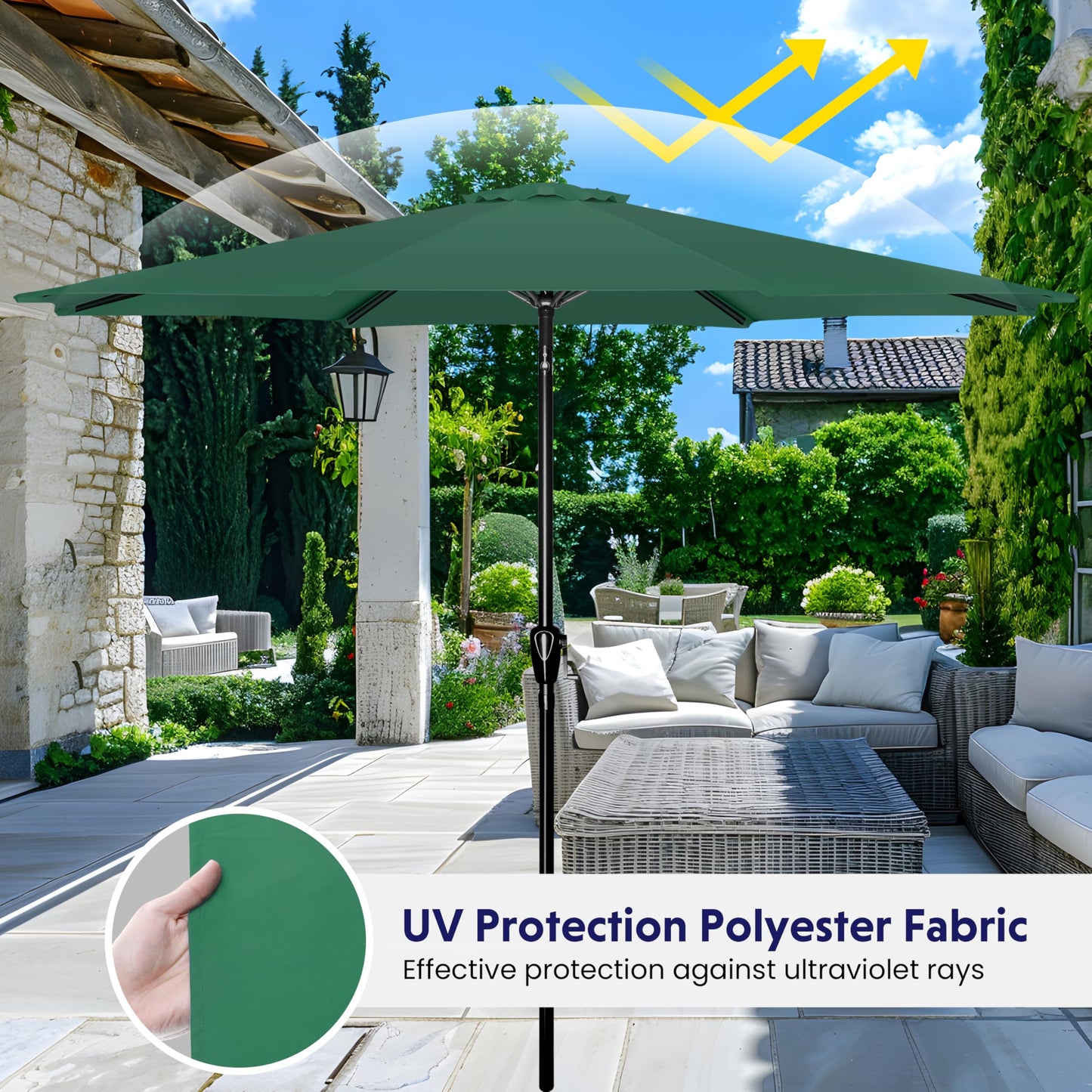 iPower 9ft Patio Umbrella Outdoor Table Umbrellas with 8 Sturdy Ribs, Push Button Tilt and Crank for Yard, Pool and Garden
