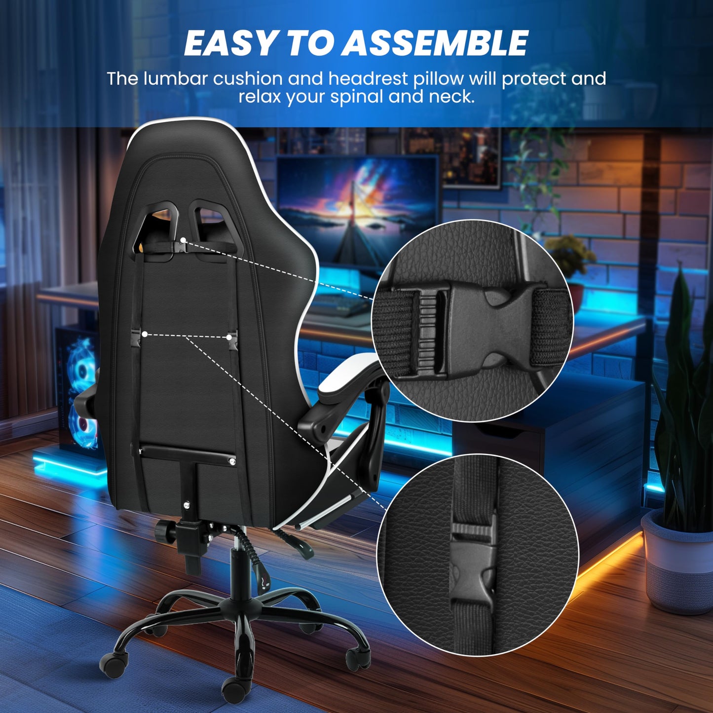 Gaming Chair, Backrest and Seat Height Adjustable Swivel Recliner Racing Office Computer Ergonomic Video Game Chair with Footrest and Lumbar Support