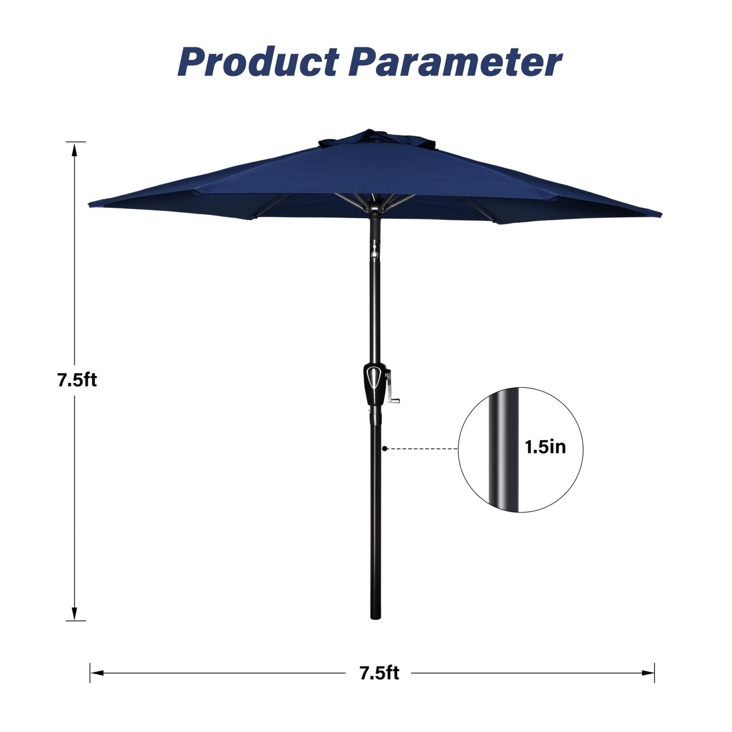 HealSmart 7.5ft Patio Umbrella with Push Button Tilt/Crank, Outdoor Table Market Yard Umbrella, 6 Sturdy Ribs for Garden, Deck, Backyard, Pool