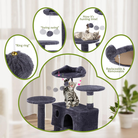 54 Inches Cat Tree Tower Condo Furniture, Cat Tower with Scratching Post, Multi-Level Climbing Tree Cat House Padded Plush Perch, Kittens Pet Play House