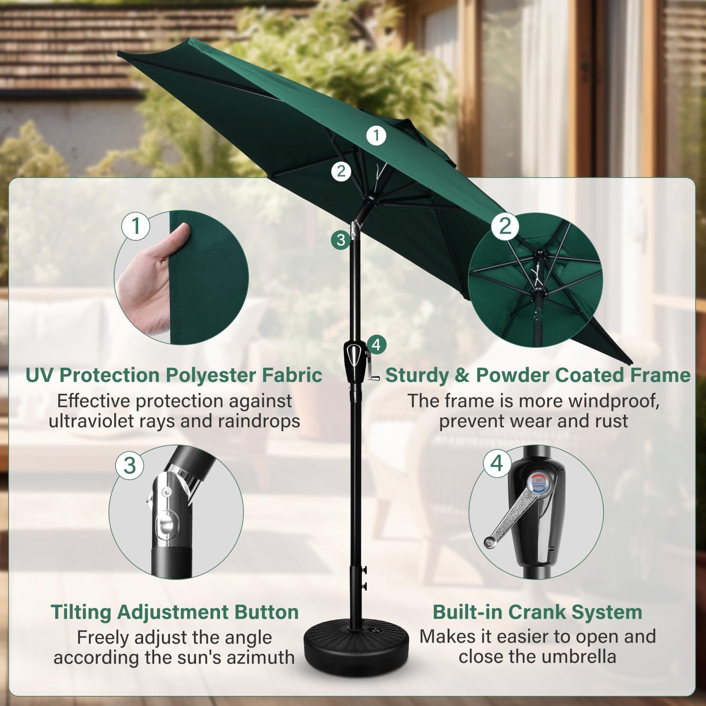 Simple Deluxe 9FT Outdoor Patio Umbrella Table Market Umbrella with Push Button Tilt and Crank, 8 Sturdy Ribs, UV Protection Waterproof for Garden, Lawn, Deck, Backyard, Pool