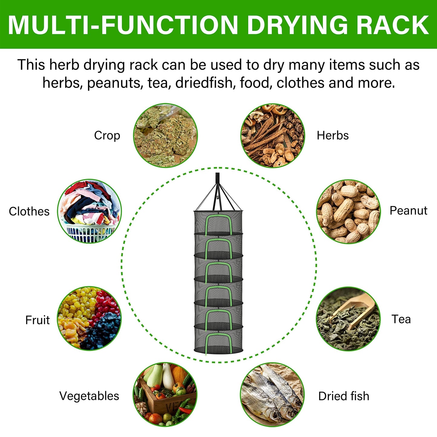 YSSOA 4 Layer 24'' Herb Drying Rack, Hanging Dry Mesh Folding Basket Dryer with Detachable Design & Hook for Plants, Herbs, Seeds and Buds in Grow Tent, Closet, Hydroponics, Garden Outdoor