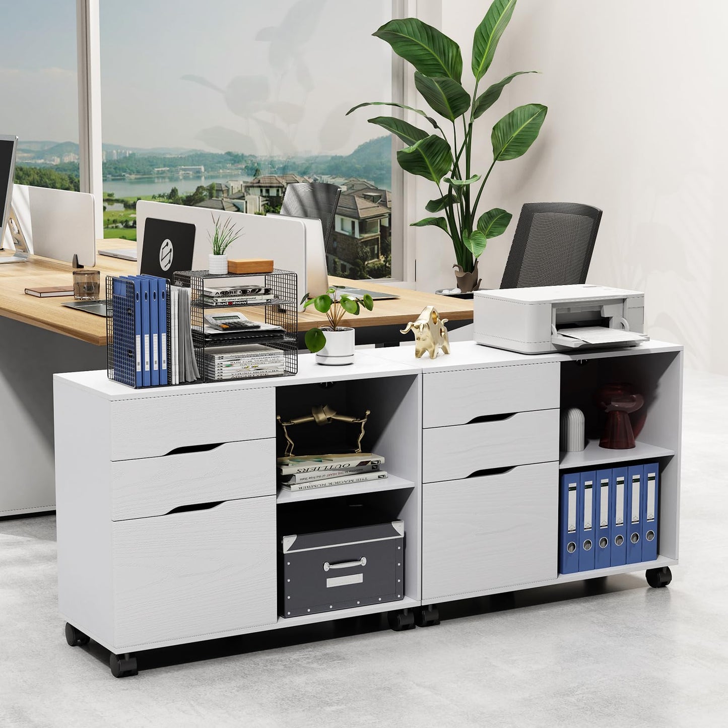 Simple Deluxe 3-Drawer File Cabinet, Lateral Mobile Filing Cabinet Wood Storage Organizer with Wheels
