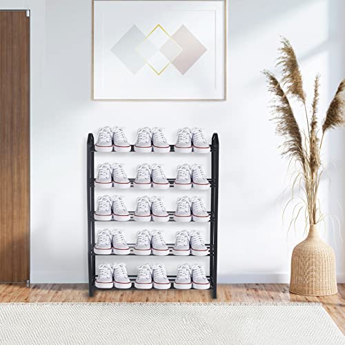 YSSOA 4-Tier Stackable Shoe Rack, 12-Pairs Sturdy Shoe Shelf Storage , Black Shoe Tower for Bedroom, Entryway, Hallway, and Close