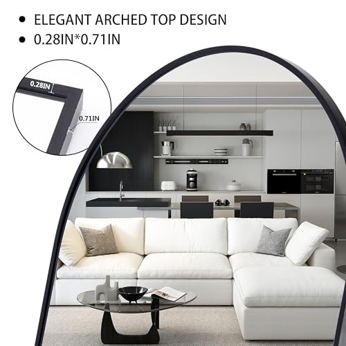 Simple Deluxe Arched Full Length Wall Mirror with Stand, 59"x16" Large Floor Mirror, Shatter-Proof Glass Aluminum Frame for Bedroom, Bathroom, Living Room, Black