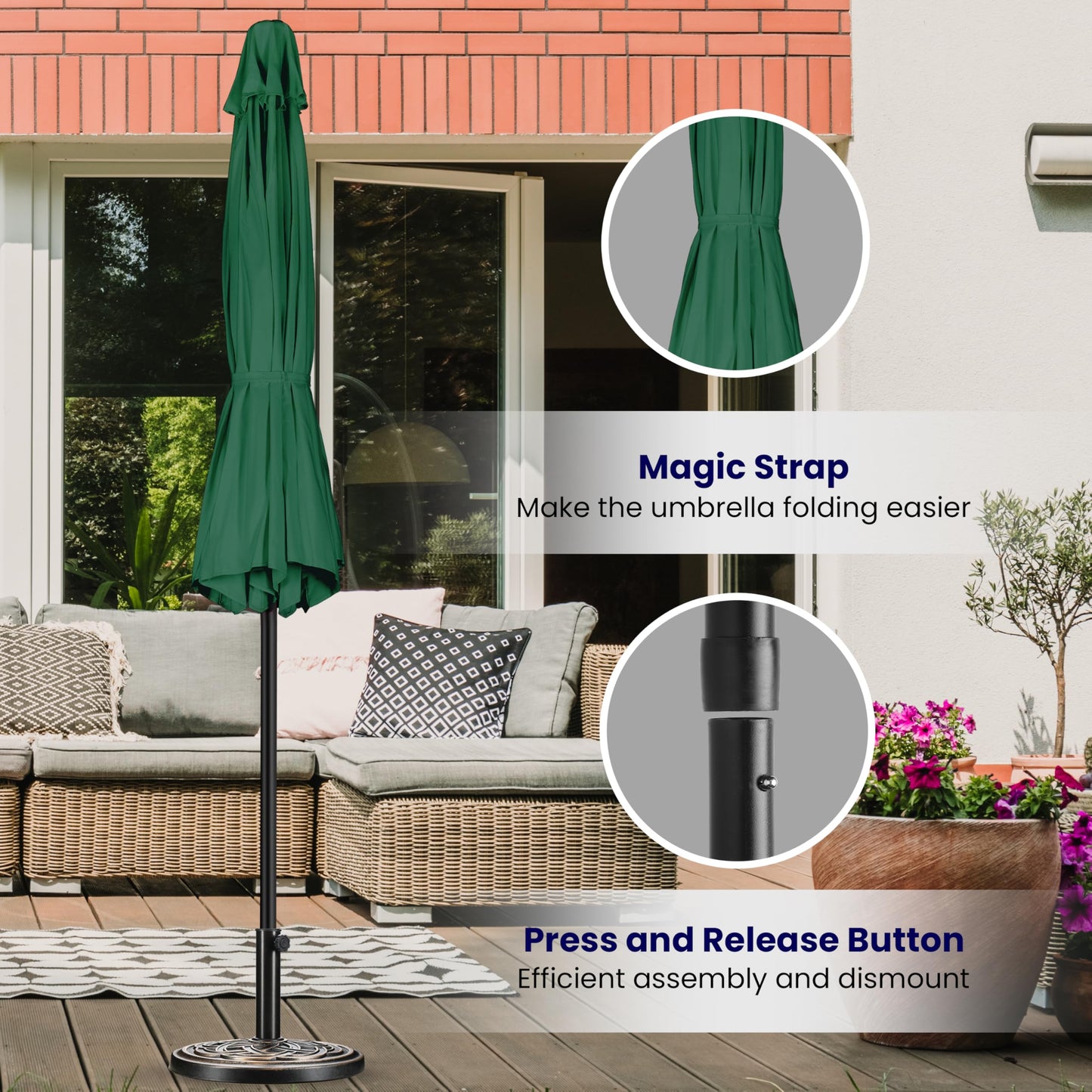 iPower 9ft Patio Umbrella Outdoor Table Umbrellas with 8 Sturdy Ribs, Push Button Tilt and Crank for Yard, Pool and Garden