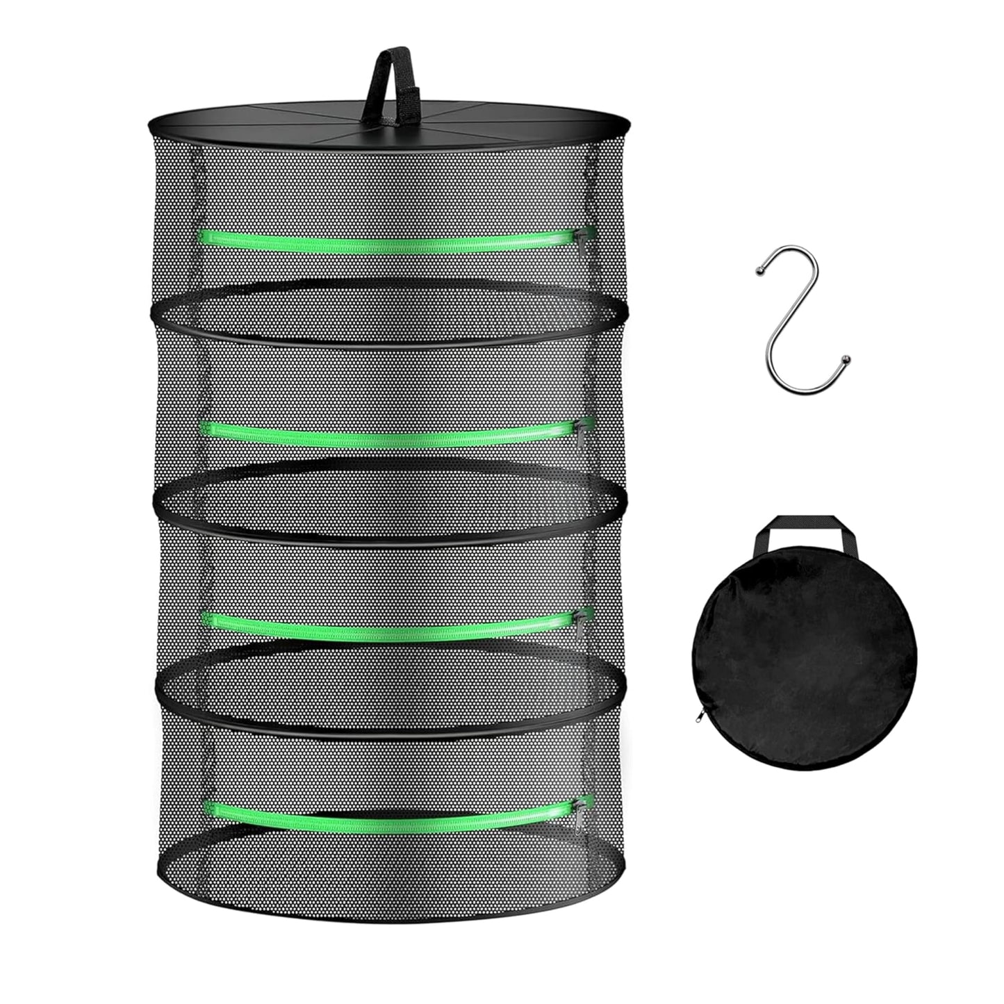 YSSOA 4 Layer 24'' Herb Drying Rack, Hanging Dry Mesh Folding Basket Dryer with Detachable Design & Hook for Plants, Herbs, Seeds and Buds in Grow Tent, Closet, Hydroponics, Garden Outdoor