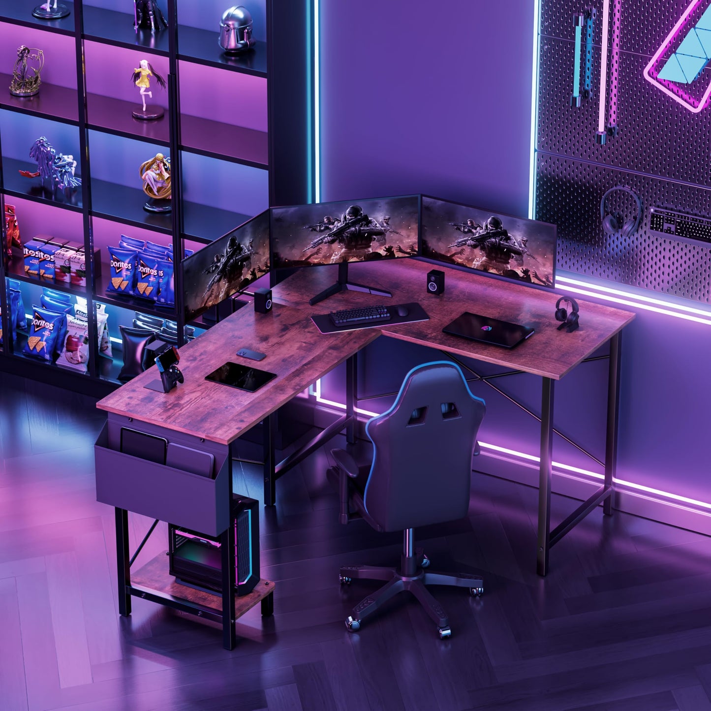 YSSOA 50" L Shaped Gaming Desk with Reversible Corner - Home Office Computer Desk with Wood Top, Metal Frame, CPU Stand & Storage Bag for Small Space, Gaming Room