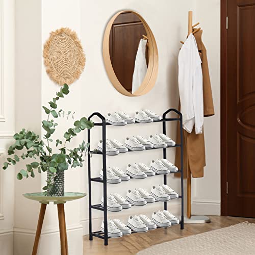 YSSOA 4-Tier Stackable Shoe Rack, 12-Pairs Sturdy Shoe Shelf Storage , Black Shoe Tower for Bedroom, Entryway, Hallway, and Close