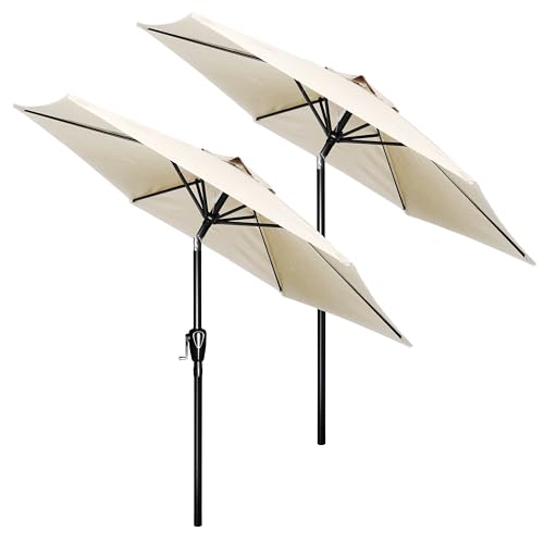 HealSmart 7.5ft Patio Umbrella with Push Button Tilt/Crank, Outdoor Table Market Yard Umbrella, 6 Sturdy Ribs for Garden, Deck, Backyard, Pool