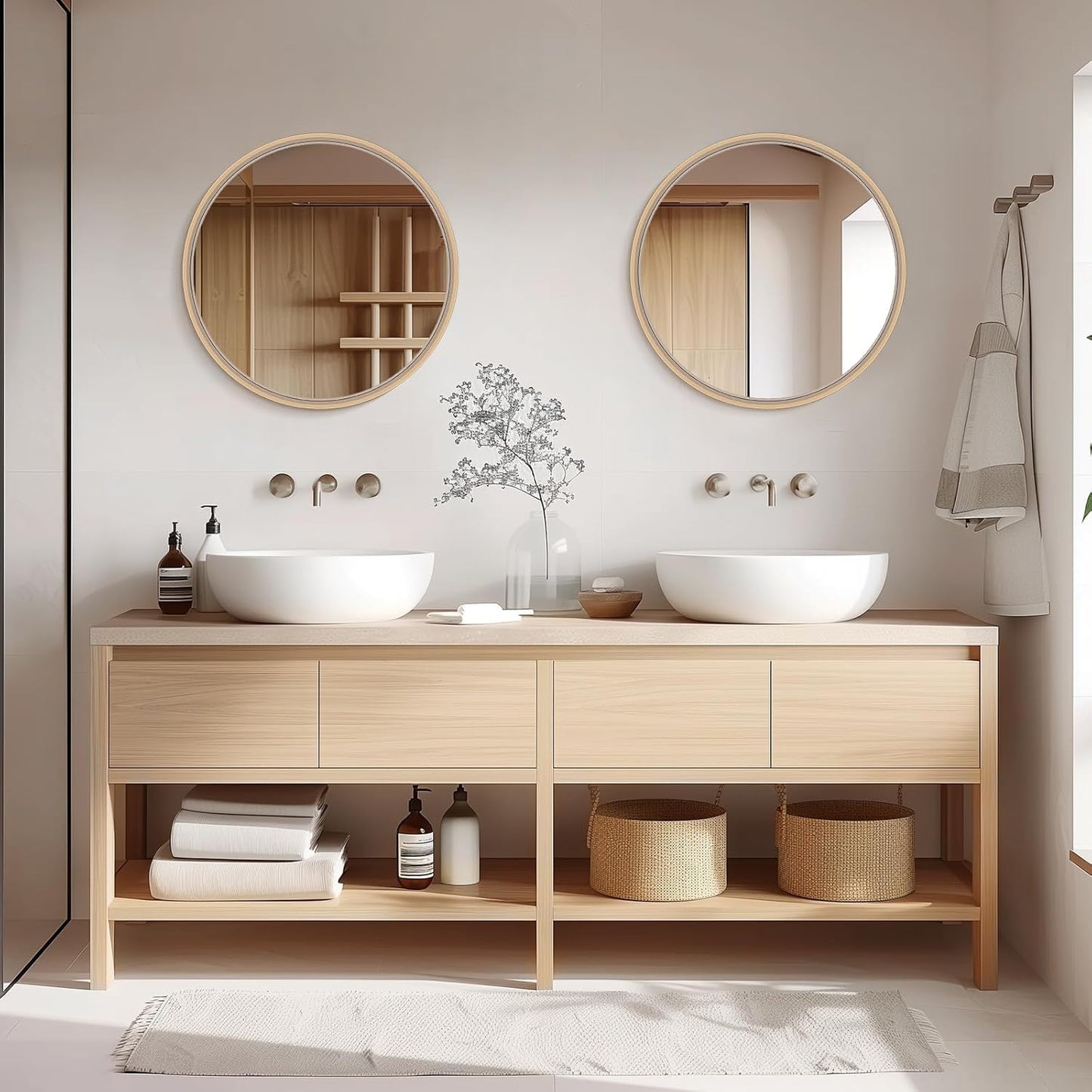 Round Bathroom Mirror, Wall Mirror for Bathroom, Living Room, Bedroom, Vanity, Entryway, Hallway