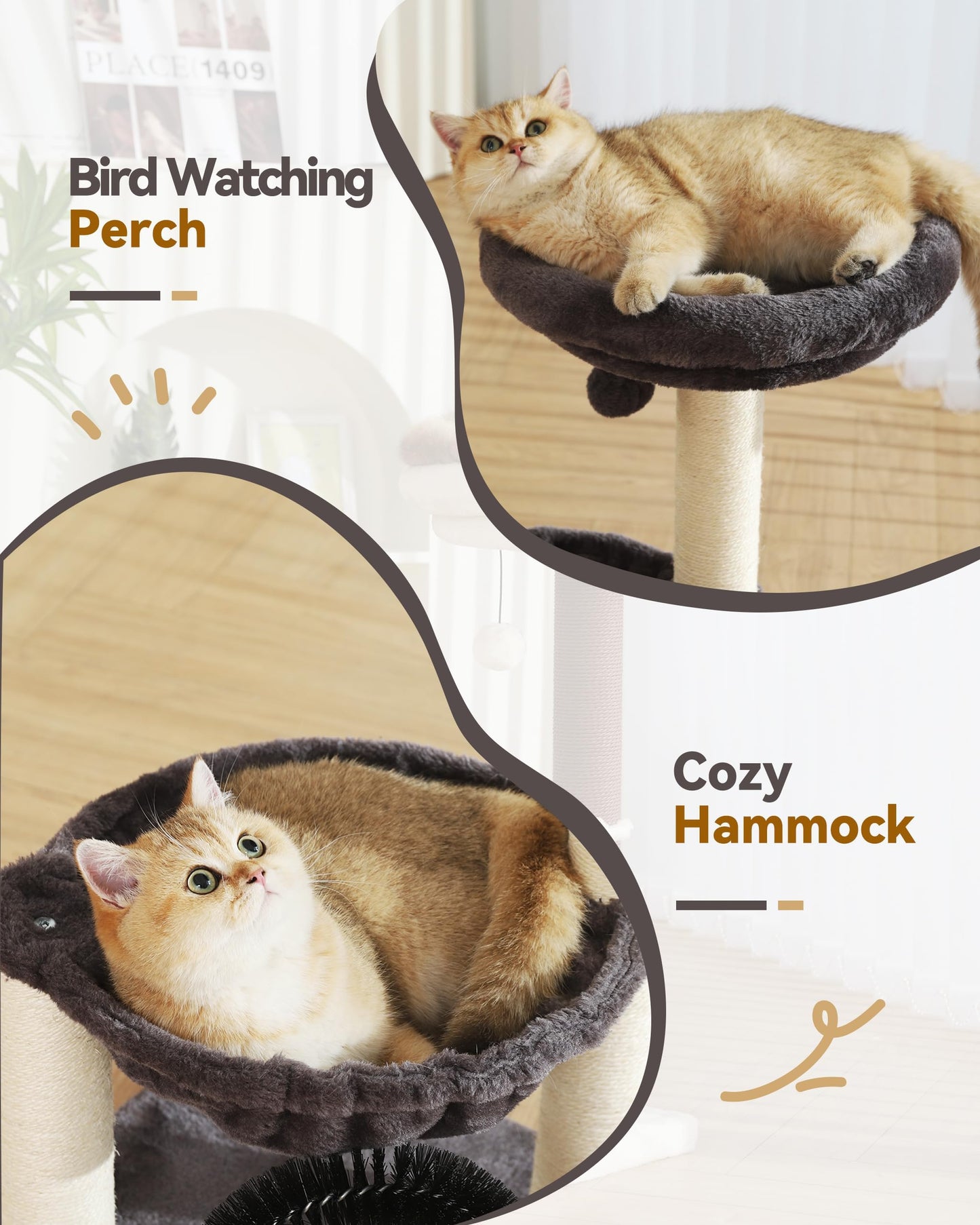 Cat Tree Tower for Indoor Cats,27.8 Inches Multi-Level Cat Tree with Scratching Posts Plush Basket & Perch for Play Rest, Cat Activity Tree with Dangling Ball for Kittens/Small Cats