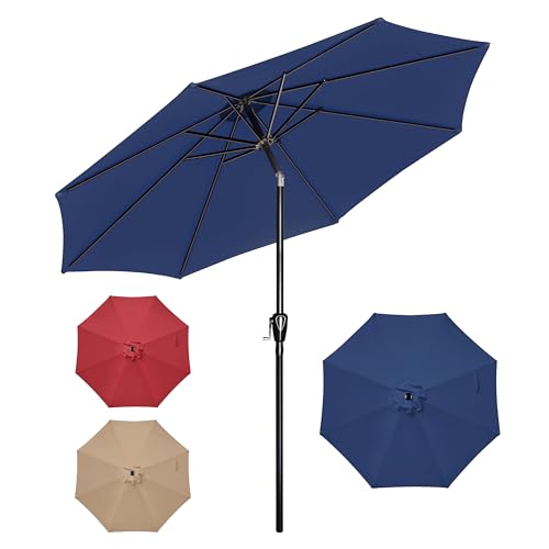 Simple Deluxe 9FT Outdoor Patio Umbrella Table Market Umbrella with Push Button Tilt and Crank, 8 Sturdy Ribs, UV Protection Waterproof for Garden, Lawn, Deck, Backyard, Pool