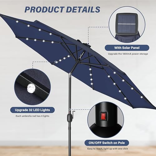 Simple Deluxe 9' Solar Umbrella 32 LED Lighted Patio Umbrella Table Market Umbrella for Garden, Deck, Backyard and Pool