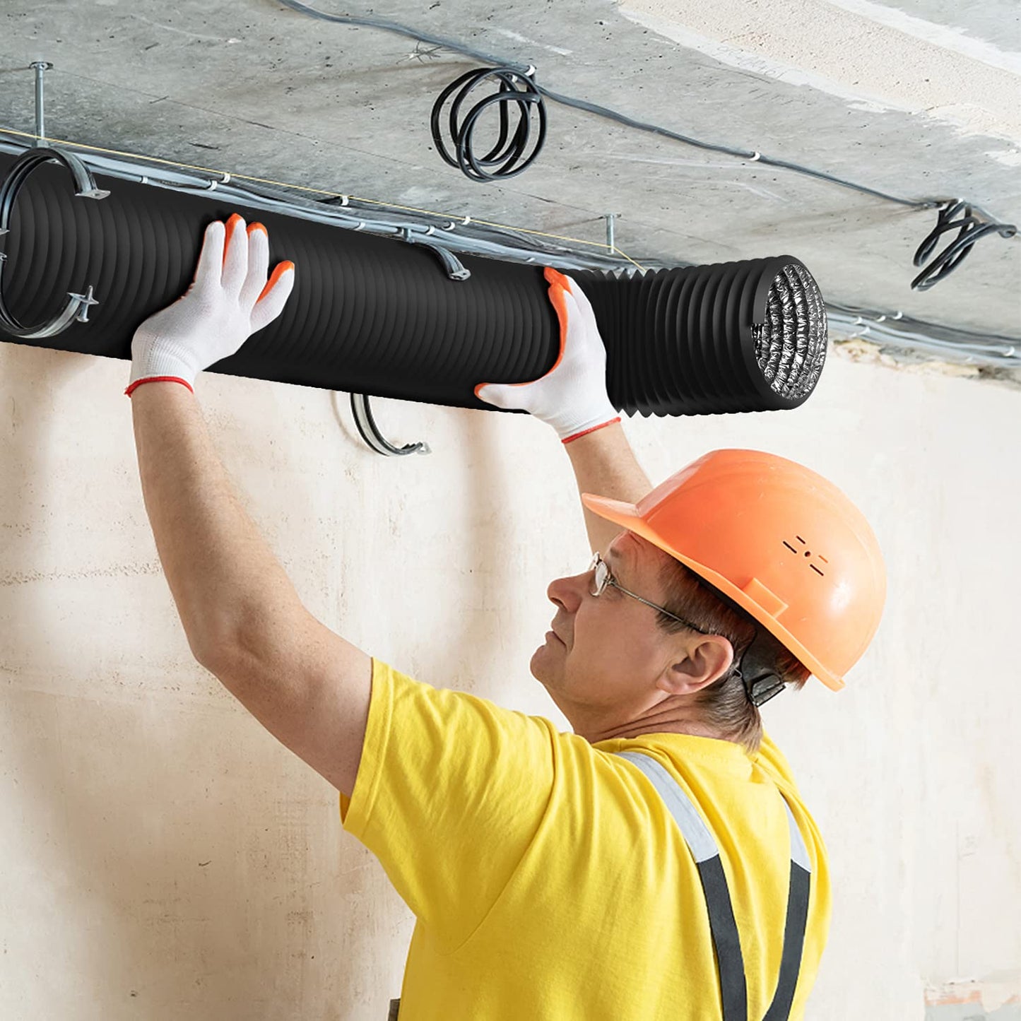 iPower Flexible 6 Inch 8 Feet Aluminum Ducting 4 Layer Protection Dryer Vent Hose for HVAC Heating Cooling Exhaust and Ventilation, 2 Clamps Included, Black