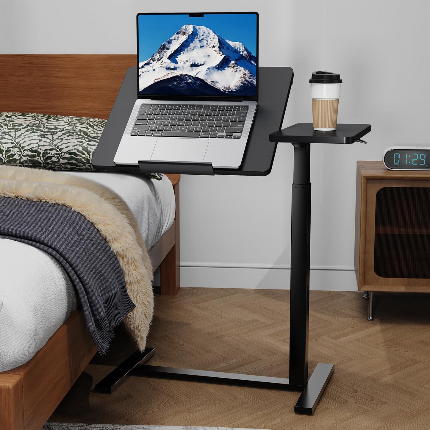 Overbed Bedside Table with Hidden Casters, Adjustable Hospital & Home Use Bed Table, Rolling Laptop Table, Movable Standing Desk