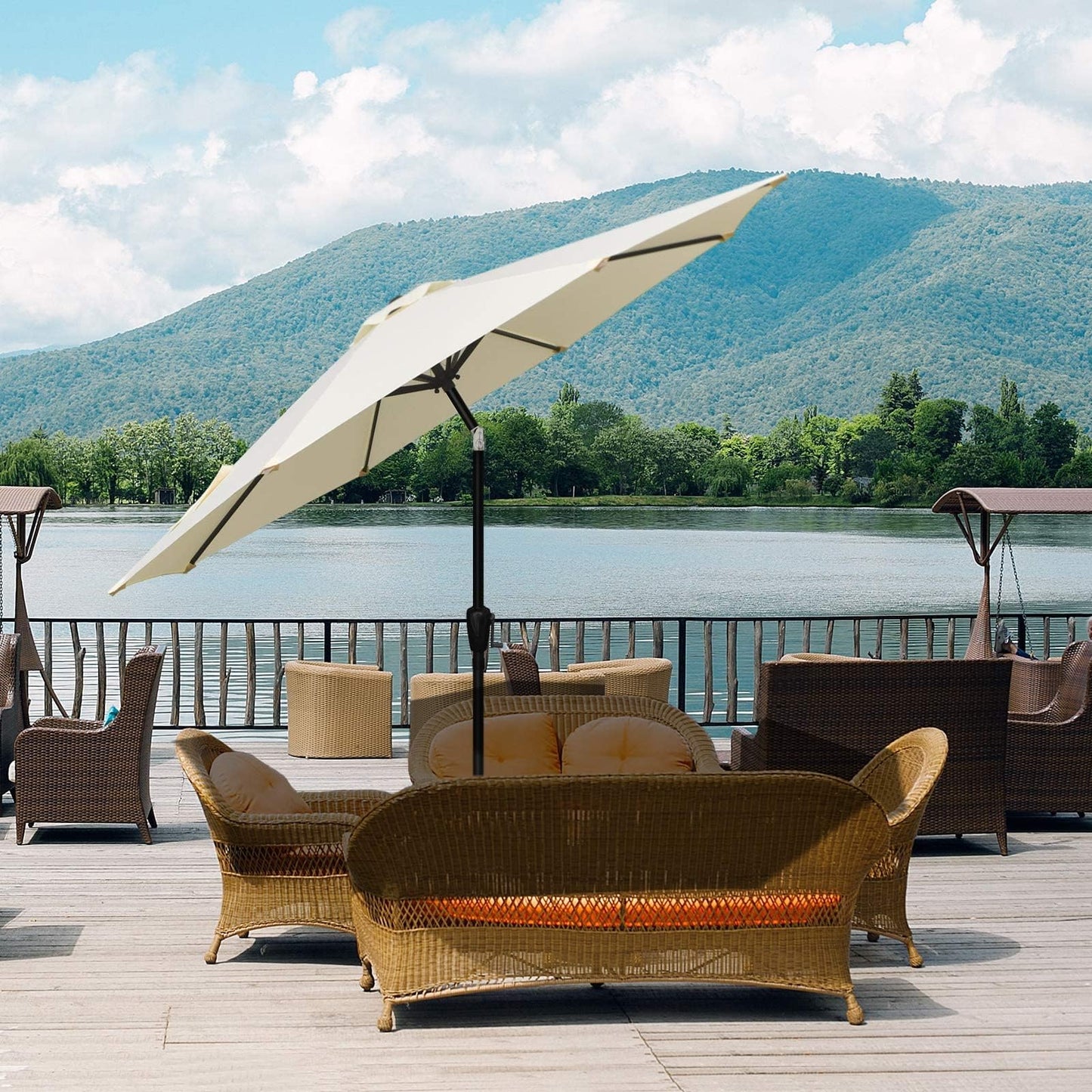 Simple Deluxe Patio Umbrella Outdoor, UV Protection Sunshade with Push Button Tilt/Crank and 8 Sturdy Ribs, for Table Garden Lawn Beach Pool