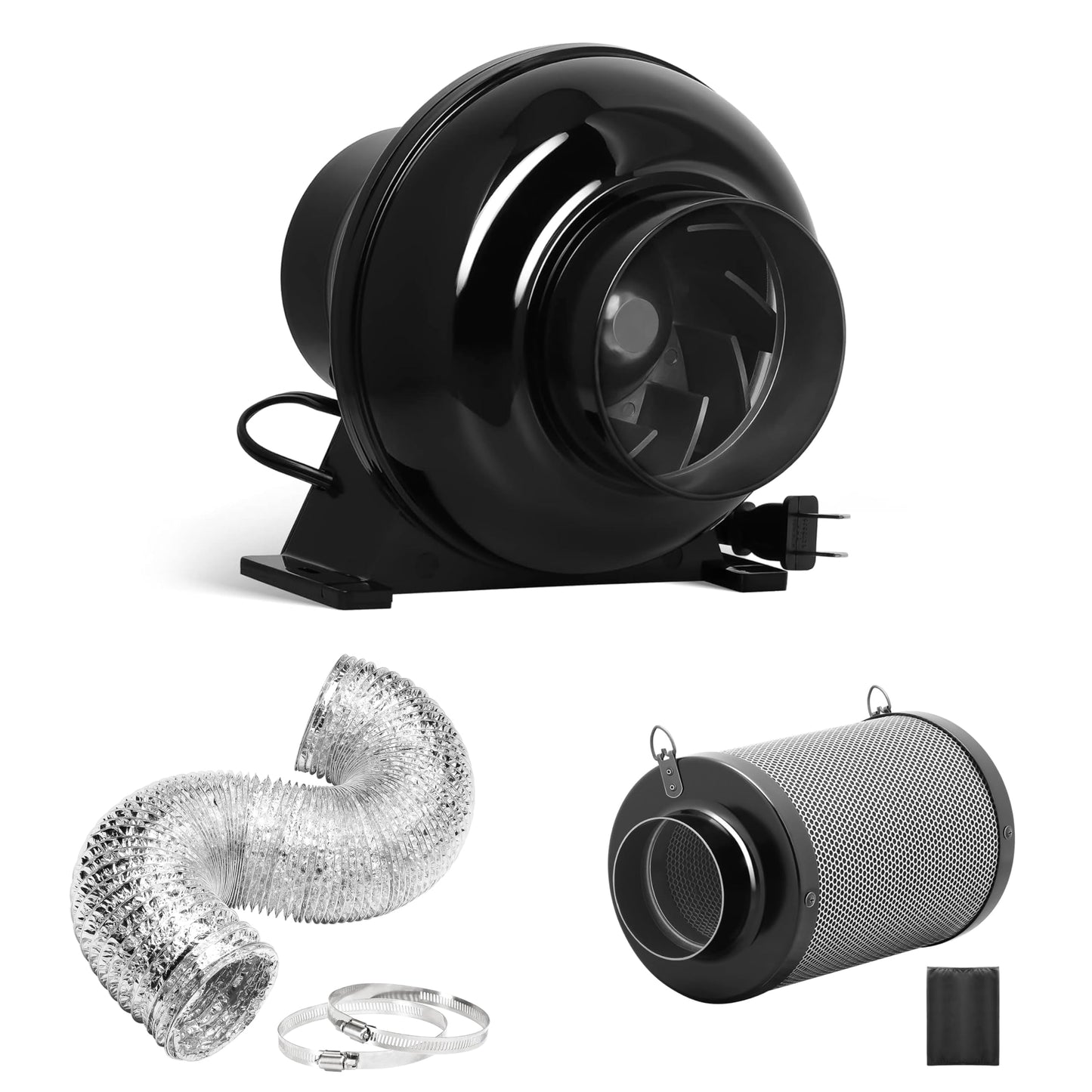 iPower 195 CFM Inline Fan, Upgrade Air Carbon Filter, 8 Feet Ducting Speed Controller Rope Hanger and Temperature Humidity Monitor Kits