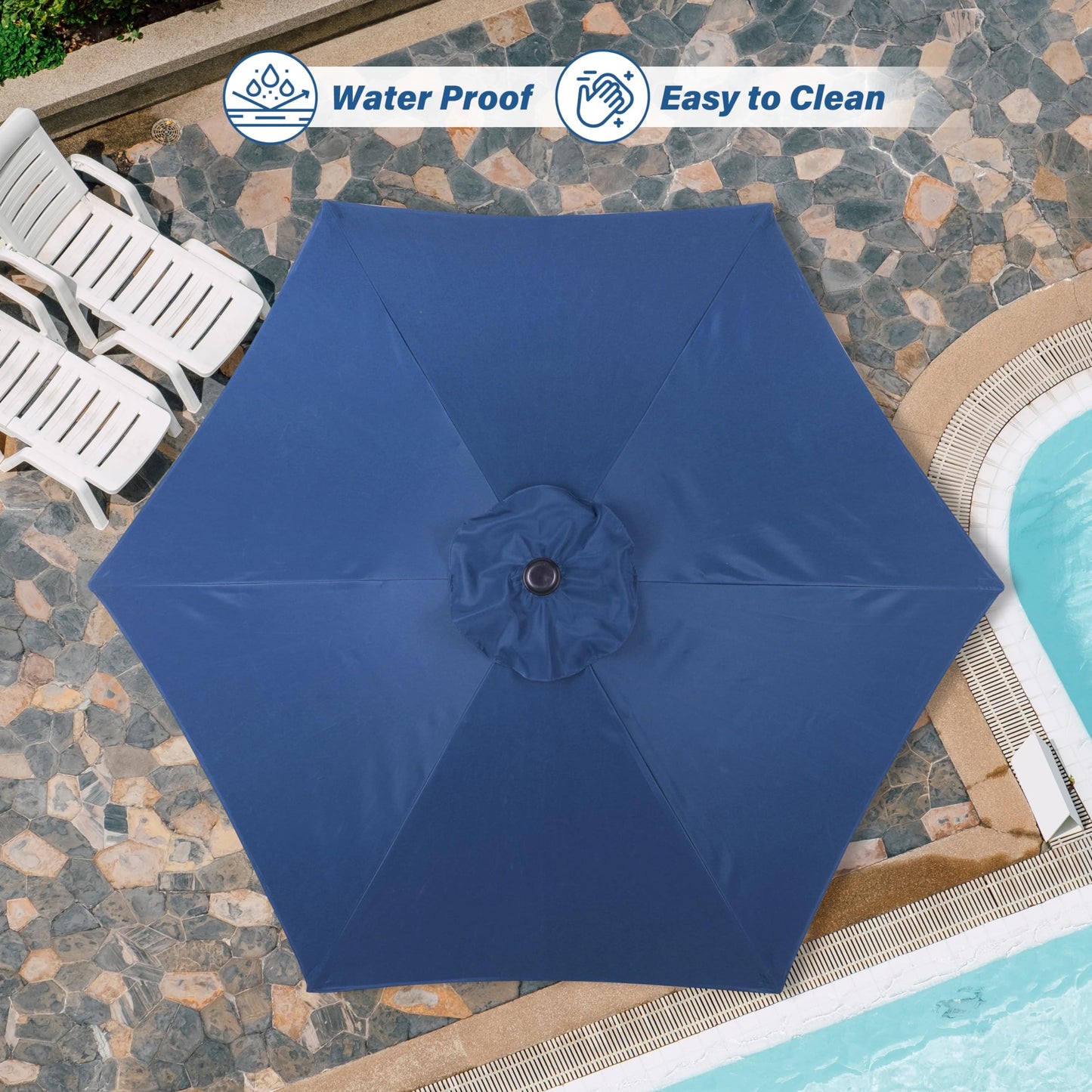 HealSmart 7.5ft Patio Umbrella with Push Button Tilt/Crank, Outdoor Table Market Yard Umbrella, 6 Sturdy Ribs for Garden, Deck, Backyard, Pool