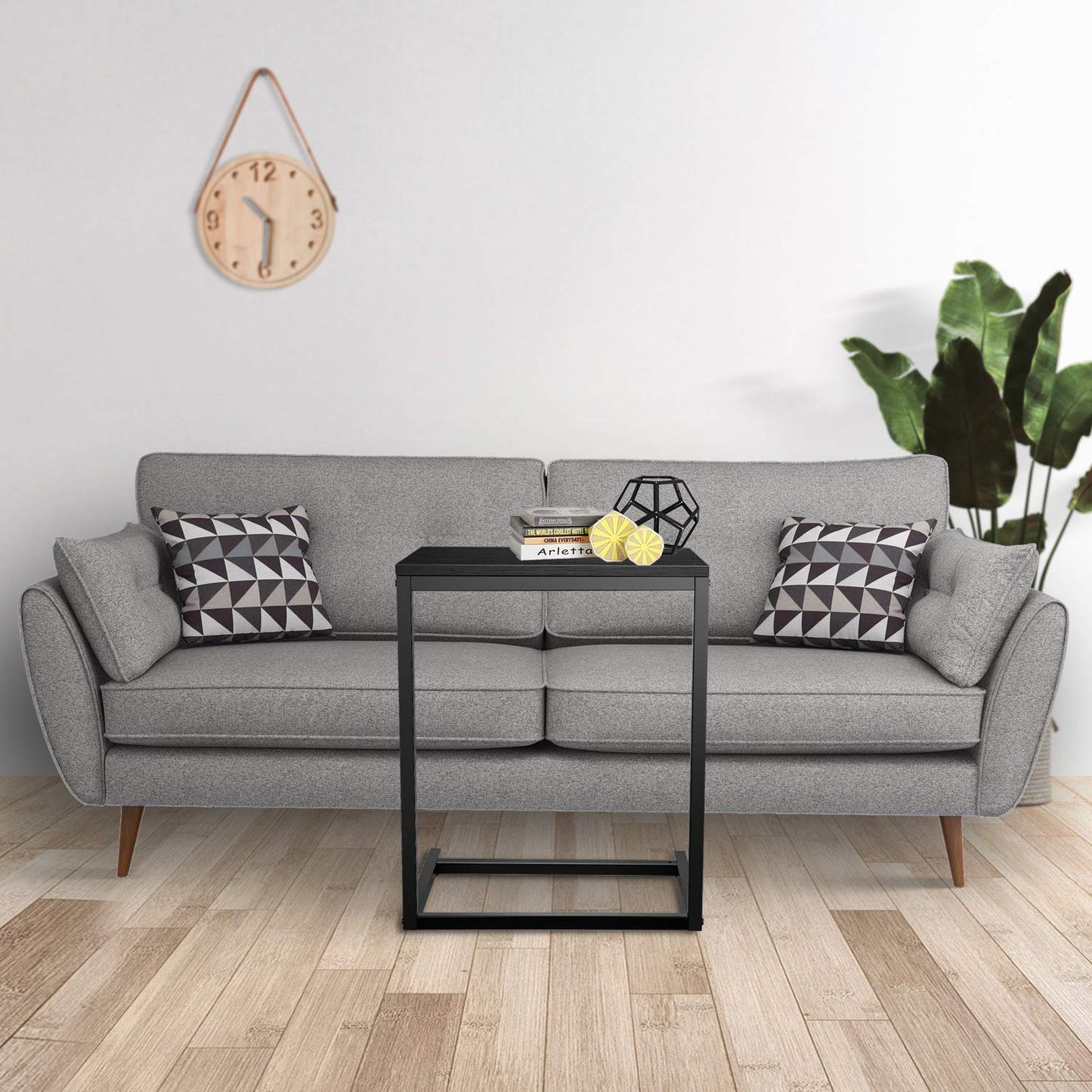 C Shaped Sofa Side End Table with Hardwood Surface, for Eating, Working and Writing in Living Room, Bedroom, Couch & Small Spaces