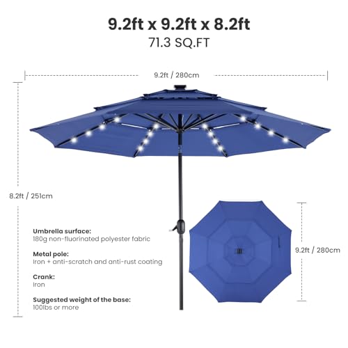 Simple Deluxe 10' 3-Tiers Solar Patio Umbrella 32 LED Lighted Table Market Umbrellas with Push Button Tilt/Crank Outdoor Umbrella for Garden, Deck, Backyard and Pool