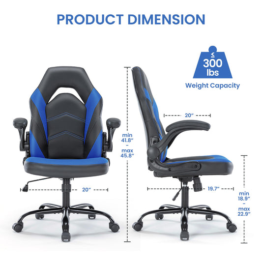 YSSOA Computer Gaming Chair PU Leather Ergonomic Lumbar Support with Flip-up Armrest and 360° Swivel Wheels, Height Adjustable Task Home Office Desk Video Racing