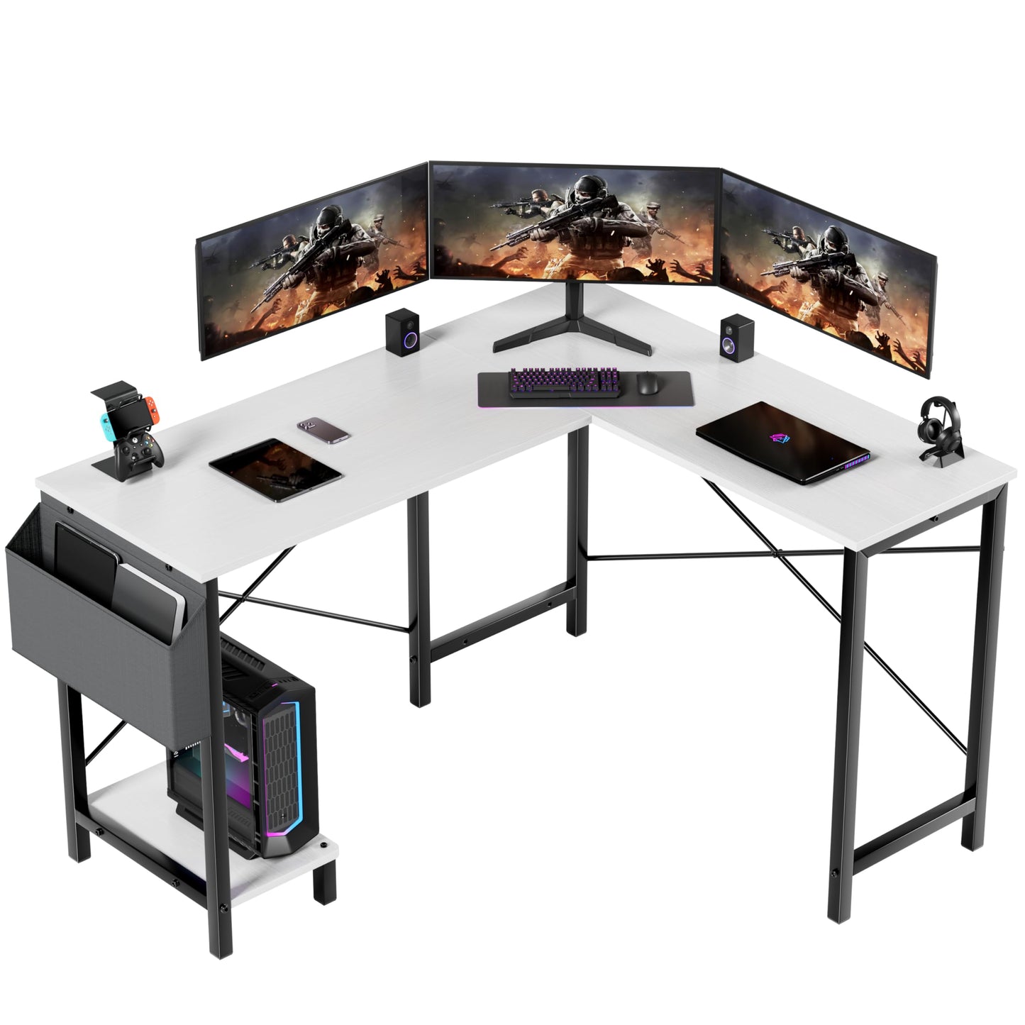 Miibox 50" L Shaped Gaming Desk with Reversible Corner - Home Office Computer Desk with Wood Top, Metal Frame, CPU Stand & Storage Bag for Small Space, Gaming Room