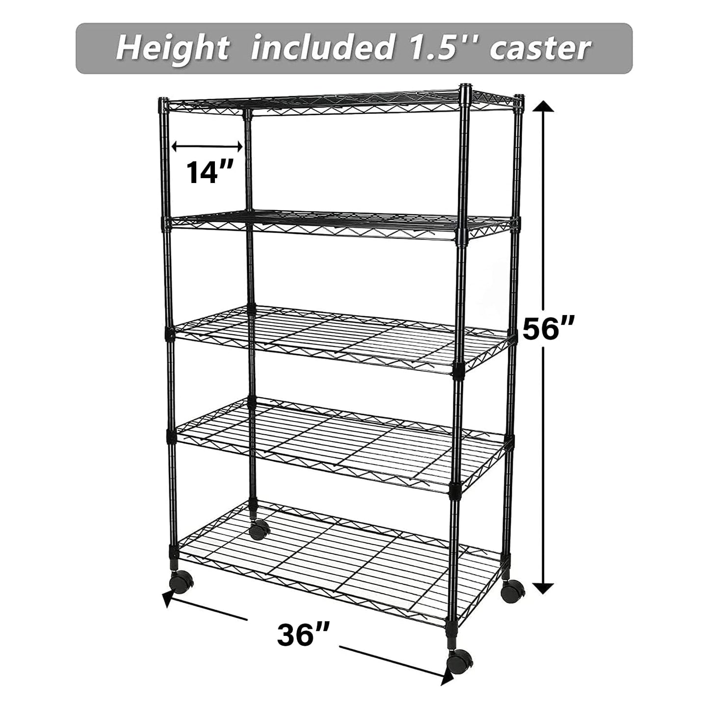 Simple Deluxe Heavy Duty 4-Shelf Storage Shelving Unit, 36" D x 14" W x 55.91" H Steel Organizer Wire Rack 1000Lb Capacity, Black