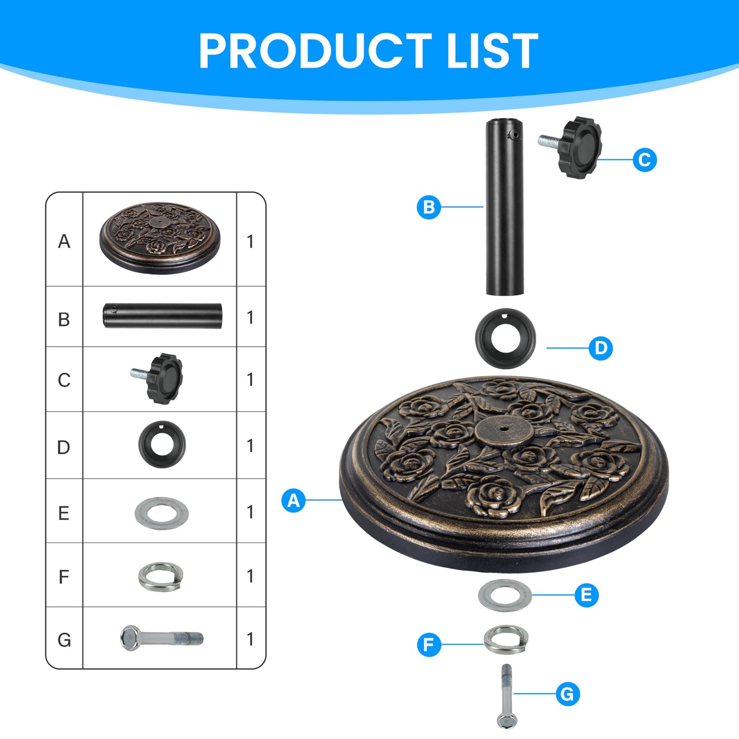 Simple Deluxe LBS Patio Umbrella Base Heavy Duty Market Umbrellas Round Stand for Outdoor