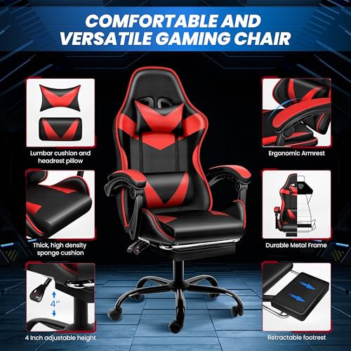 HealSmart Gaming Chair, Backrest and Seat Height Adjustable Swivel Recliner Racing Office Ergonomic Video Game Chair with Footrest