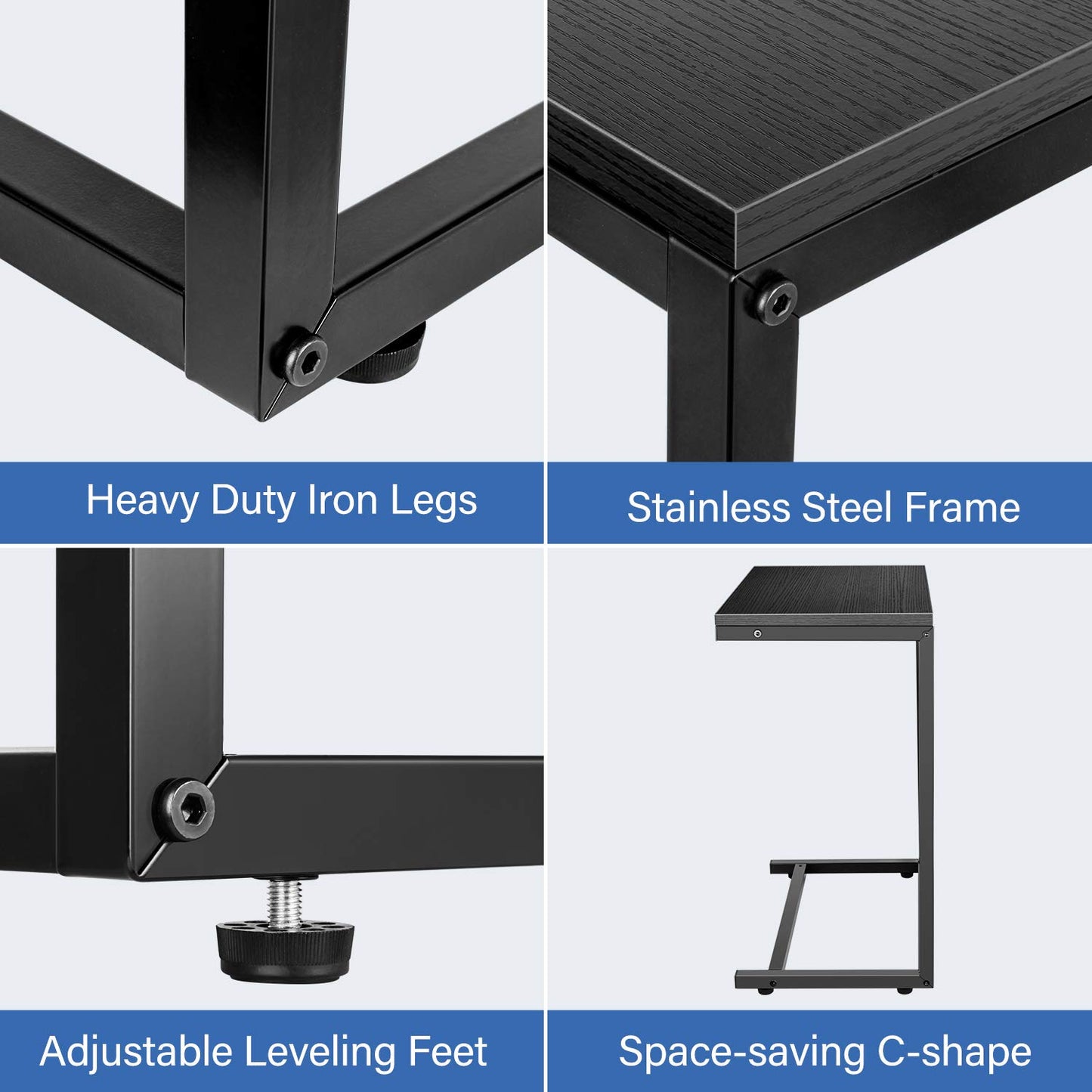 C Shaped Sofa Side End Table with Hardwood Surface, for Eating, Working and Writing in Living Room, Bedroom, Couch & Small Spaces
