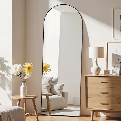 Simple Deluxe Arched Full Length Mirror, Floor Mirror with Stand, Hanging Mirror Full Length for Home Wall Decor, Large Mirror 63"×20" for Bedroom Cloakroom Decor - Black