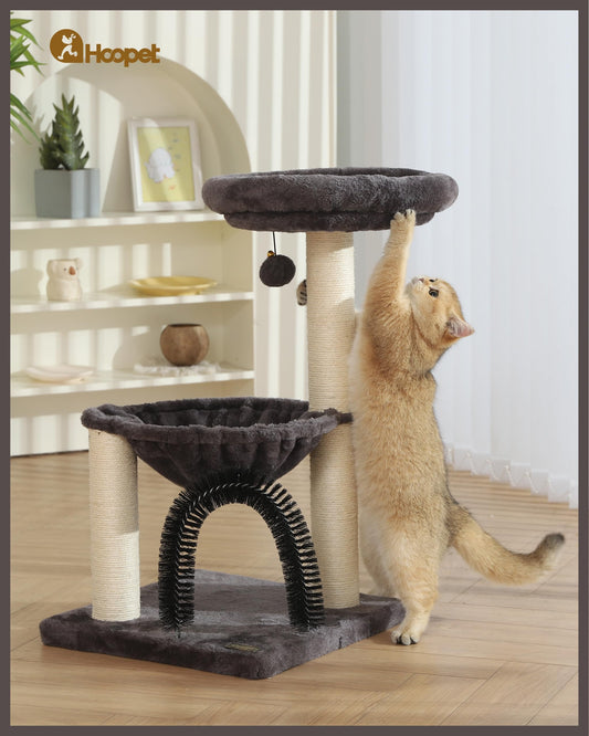 Cat Tree Tower for Indoor Cats,27.8 Inches Multi-Level Cat Tree with Scratching Posts Plush Basket & Perch for Play Rest, Cat Activity Tree with Dangling Ball for Kittens/Small Cats