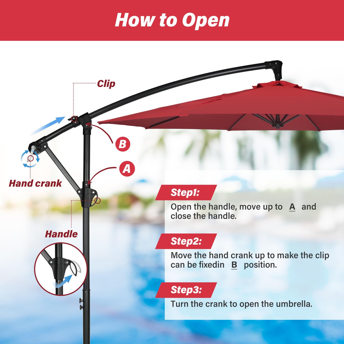 HealSmart Durable Fillable Patio Umbrella & Base for Outdoor Lawn, Deck, Poolside