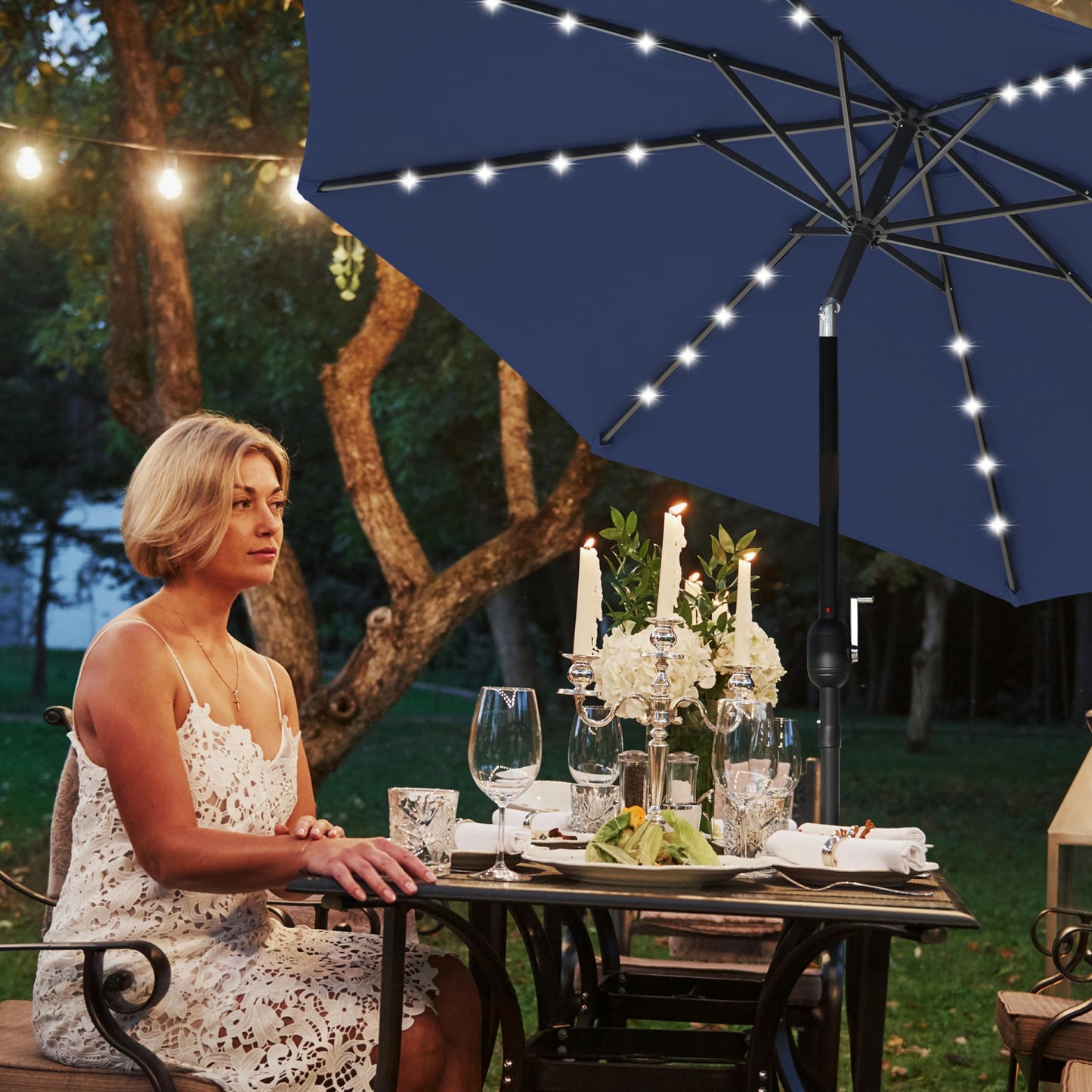 HealSmart 7.5ft Patio Umbrella with Push Button Tilt/Crank, Outdoor Table Market Yard Umbrella, 6 Sturdy Ribs for Garden, Deck, Backyard, Pool