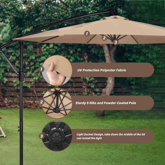 Simple Deluxe 10ft Offset Umbrella Cantilever Patio Hanging Umbrella Outdoor Market Umbrella with Crank & Cross Base Suitable for Garden, Lawn, backyard and Deck
