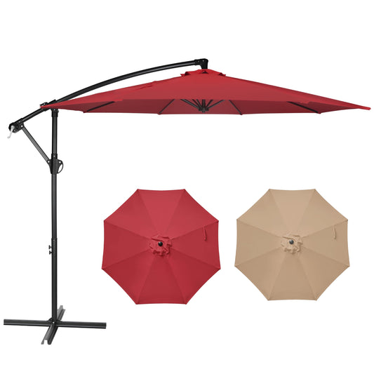 YSSOA 10ft Cantilever Patio Umbrella, Offset Hanging Outdoor Market Umbrellas with Cross Base and Crank for Garden, Lawn and Deck