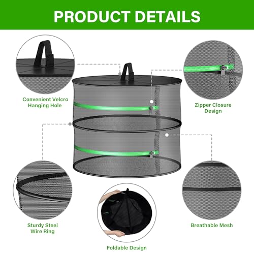 YSSOA 4 Layer 24'' Herb Drying Rack, Hanging Dry Mesh Folding Basket Dryer with Detachable Design & Hook for Plants, Herbs, Seeds and Buds in Grow Tent, Closet, Hydroponics, Garden Outdoor