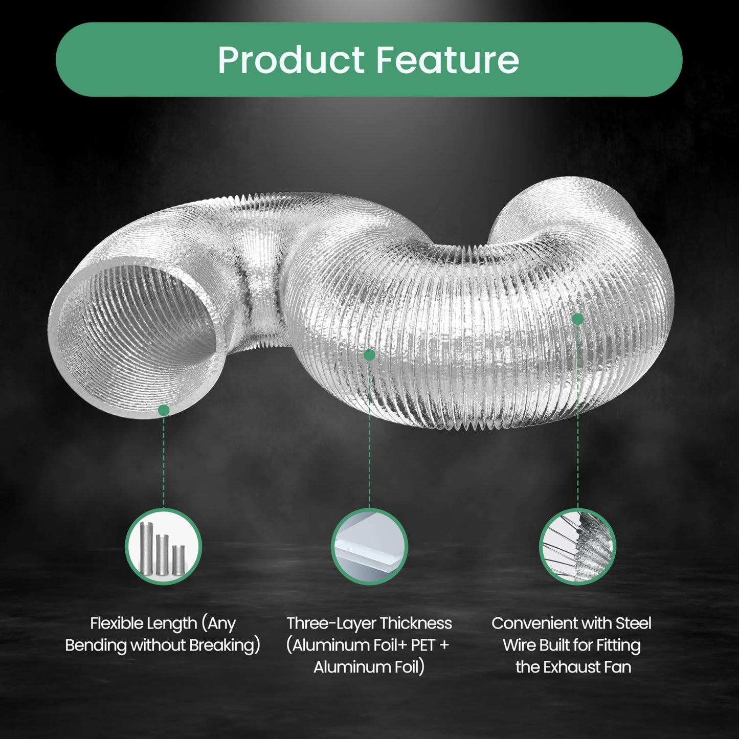 YSSOA 4 Inch 195 CFM Inline Duct Ventilation Fan Exhaust Fan, 8 Feet Long Flexible Dryer Vent Hose Aluminum Ducting for Grow Tent Air Circulation, Attic, Greenhouse