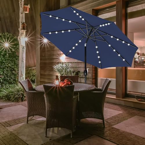 Simple Deluxe 9' Solar Umbrella 32 LED Lighted Patio Umbrella Table Market Umbrella for Garden, Deck, Backyard and Pool