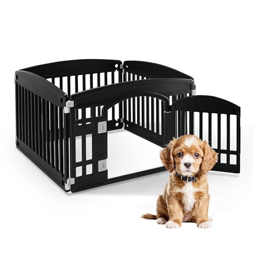 HealSmart Dog Playpen, 24” Exercise Puppy Playpen with Door, Safe, Secure, Folding & Portable Pet Playpen