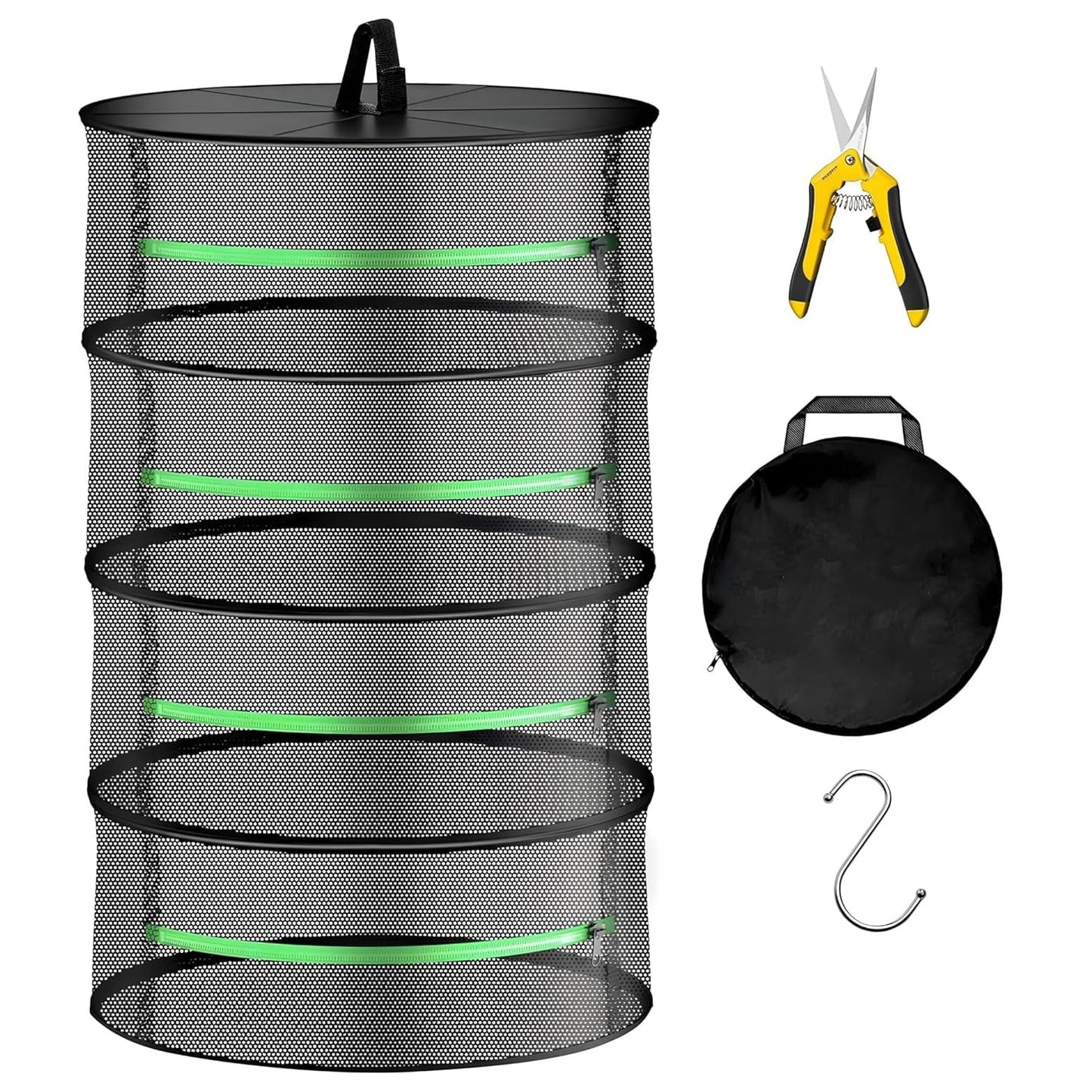 YSSOA Herb Drying Rack Zippered Hanging Dryer with Garden Pruning Shear and Hook for Hydroponics Herb, Plant, Seed, Bud