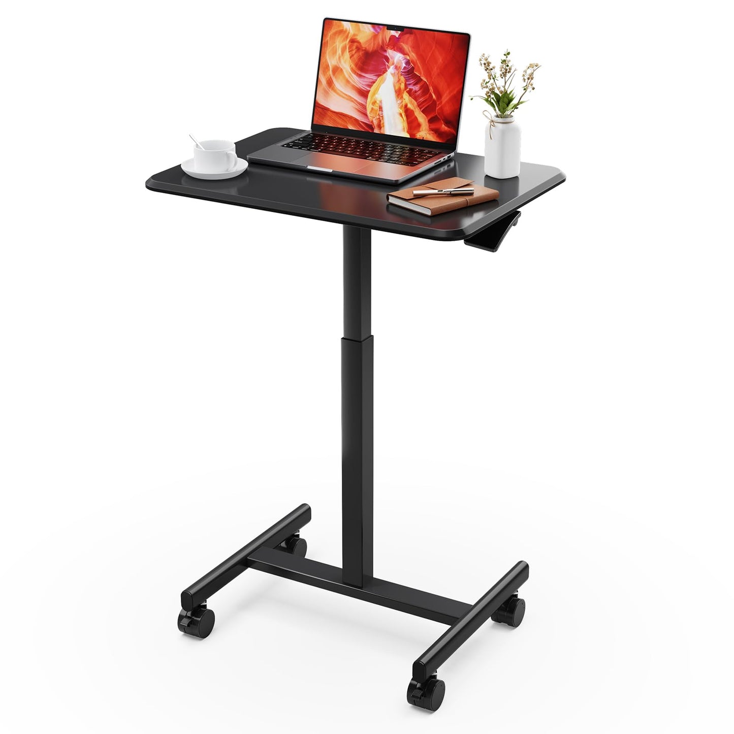 InfiniPower Mobile Small Standing Desk - Rolling Desk with Adjustable Height and Lockable Wheels, Sit-Stand Laptop Table, Portable Computer Workstation