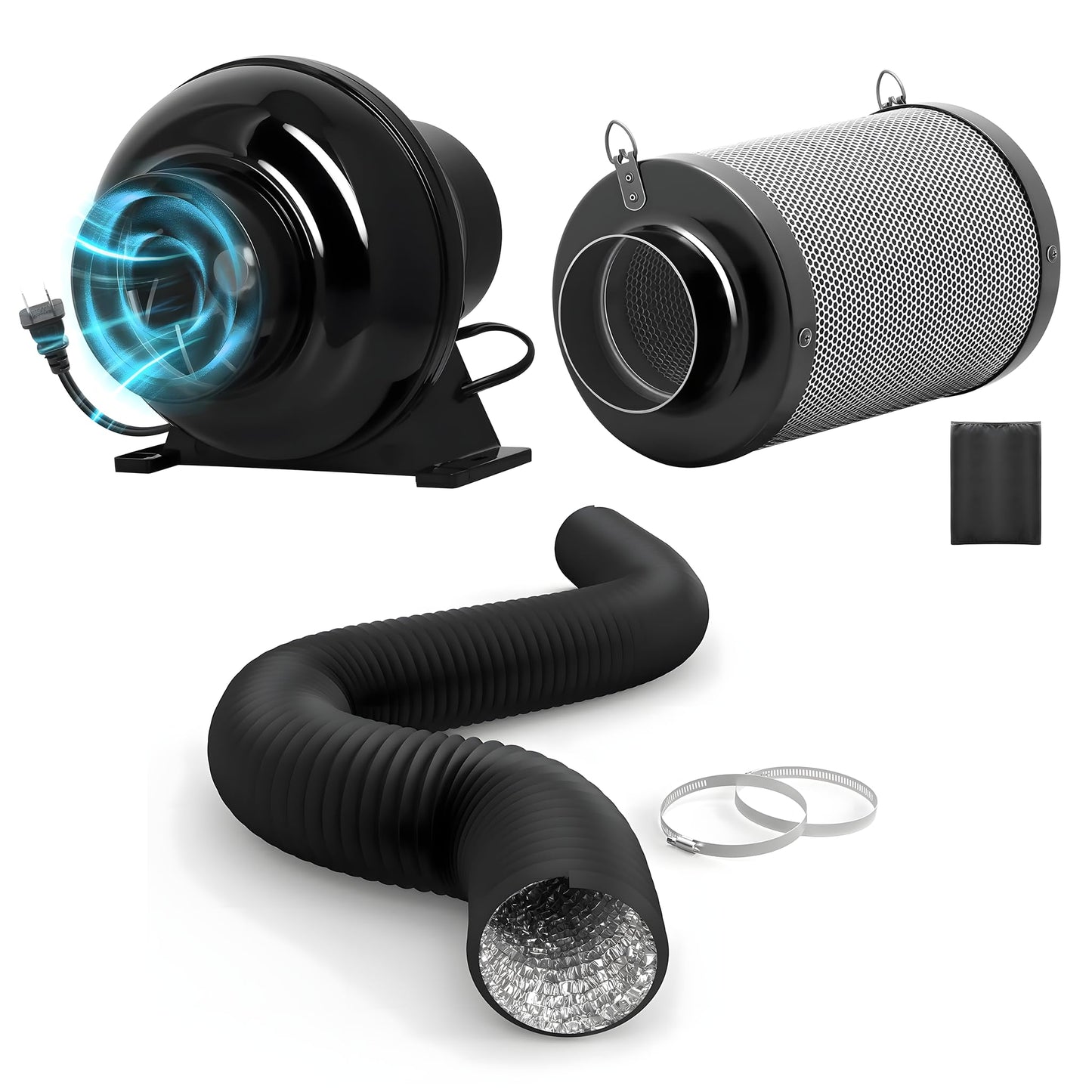 HealSmart 4 Inch 195 CFM Inline Duct Fan Vent Booster Blower Combo
