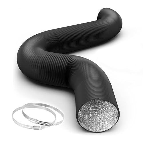 iPower Flexible 6 Inch 8 Feet Aluminum Ducting 4 Layer Protection Dryer Vent Hose for HVAC Heating Cooling Exhaust and Ventilation, 2 Clamps Included, Black