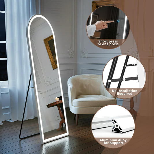 Full Length Mirror with LED Lights, Floor Mirror with Dimming & 3 Color Lighting, Free Standing Floor Mirrors
