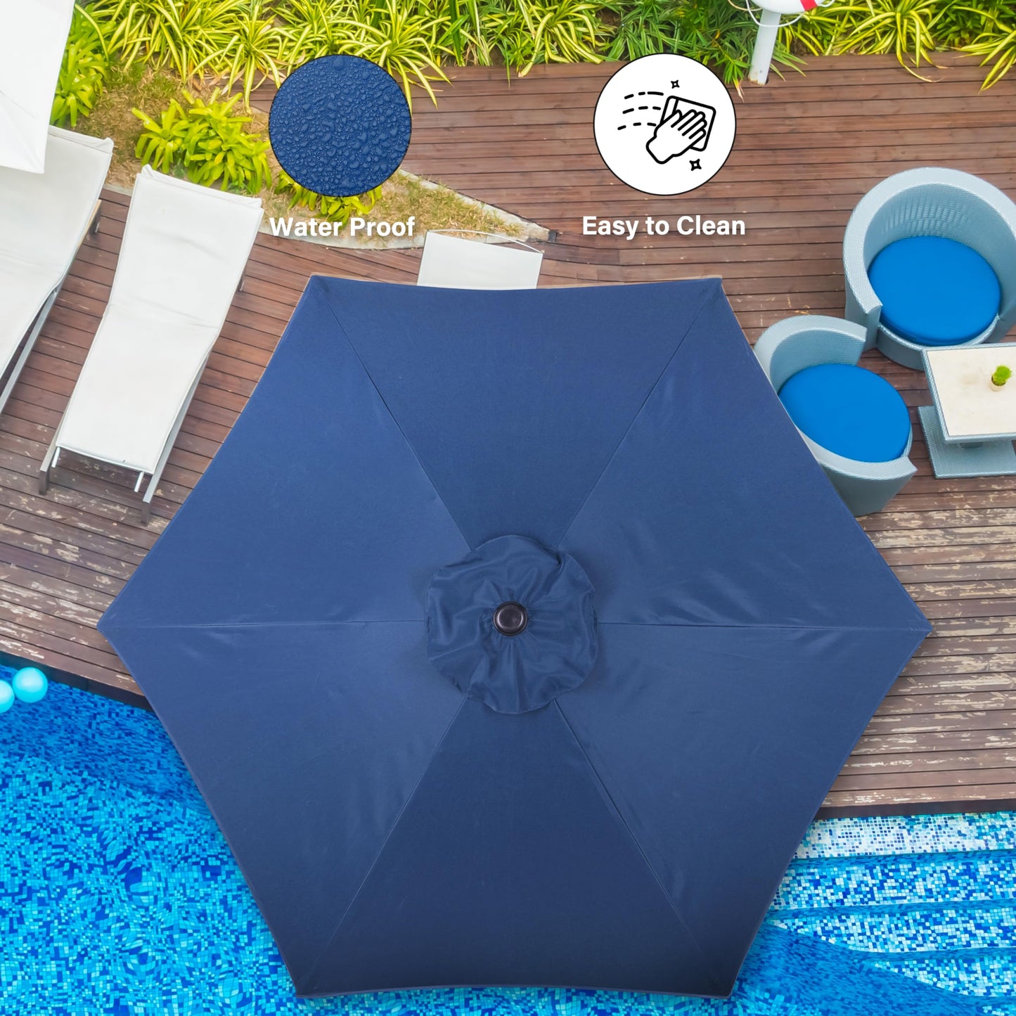 Simple Deluxe 9FT Outdoor Patio Umbrella Table Market Umbrella with Push Button Tilt and Crank, 8 Sturdy Ribs, UV Protection Waterproof for Garden, Lawn, Deck, Backyard, Pool